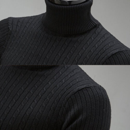 Mens Knitted Sweater Winter Warm Turtle Neck Jumper Pullover Casual Knitwear Top - Picture 21 of 30
