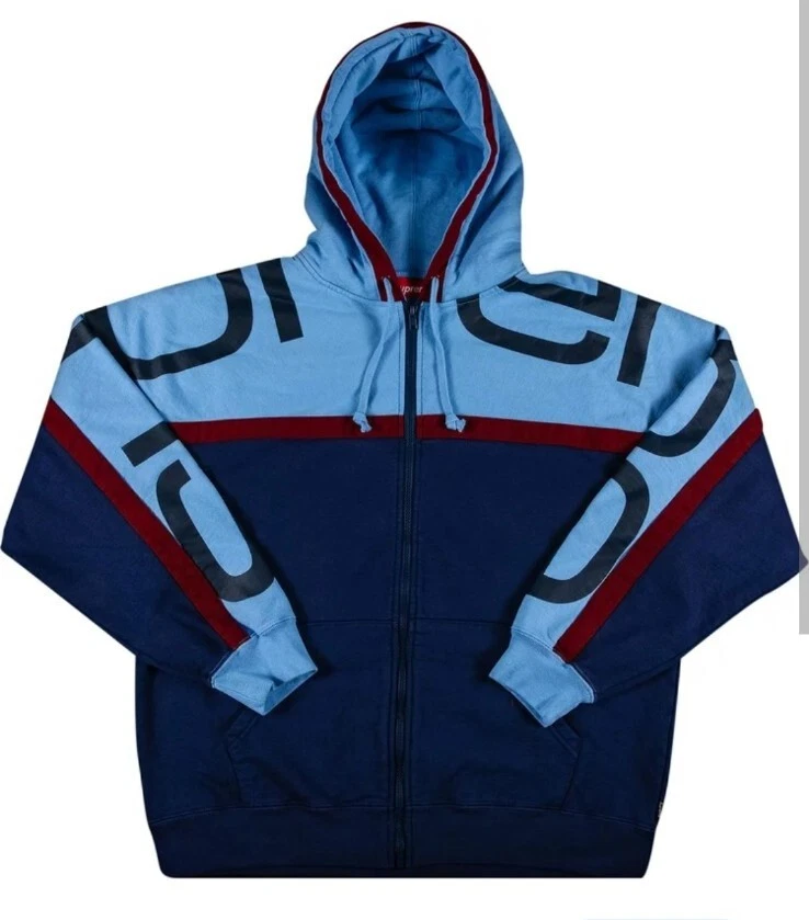 Sweat shirt à capuche zippé lambrissé Supreme Big Logo en marine L large