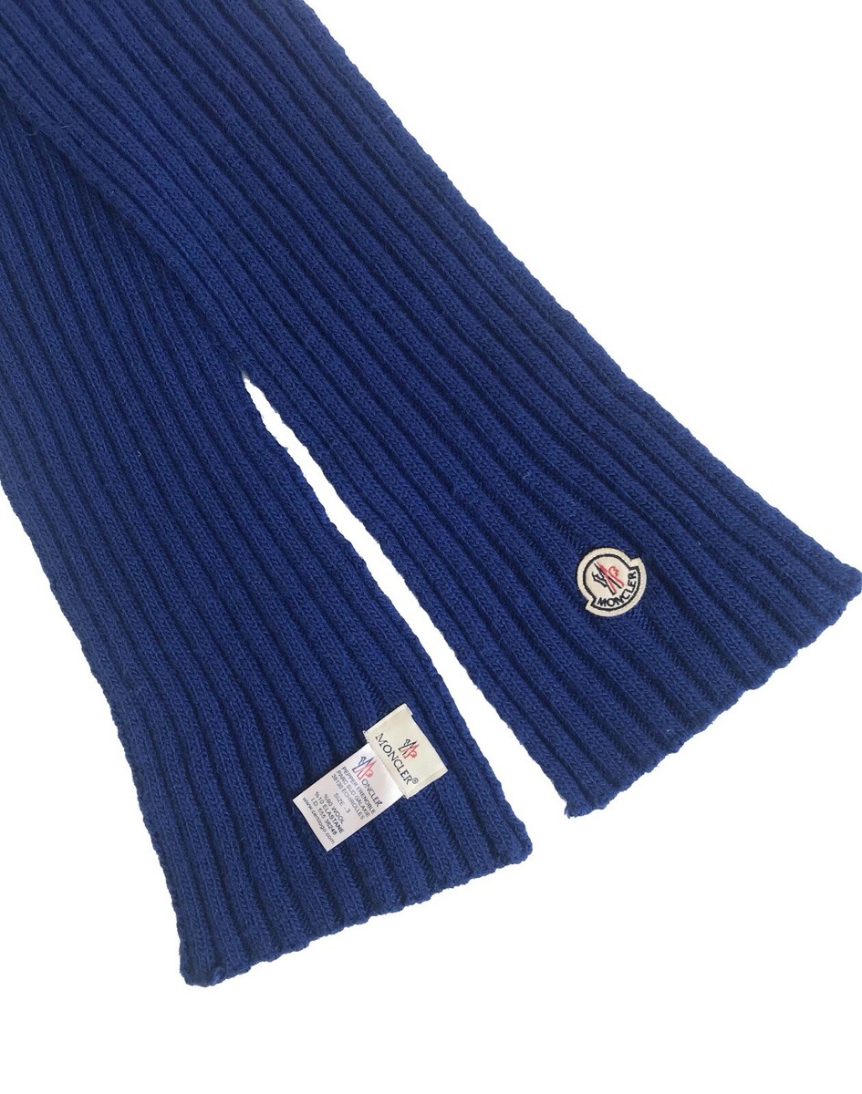Moncler Wool Scarf Unisex - Navy Blue Knit Winter Scarf Big Logo