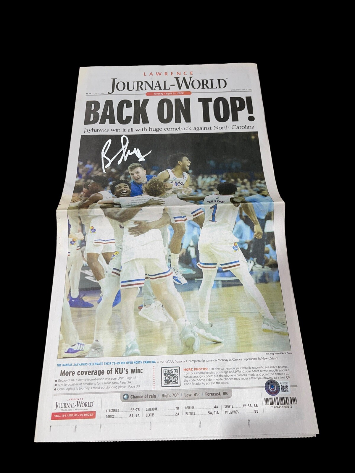 Bill Self Autographed Signed Kansas Jayhawks NEWSPAPER 2022 National Champion BASKETBALL BAS 