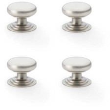 4 PACK Stepped Round Door Knob Satin Nickel 32mm Classic Kitchen Pull Handle