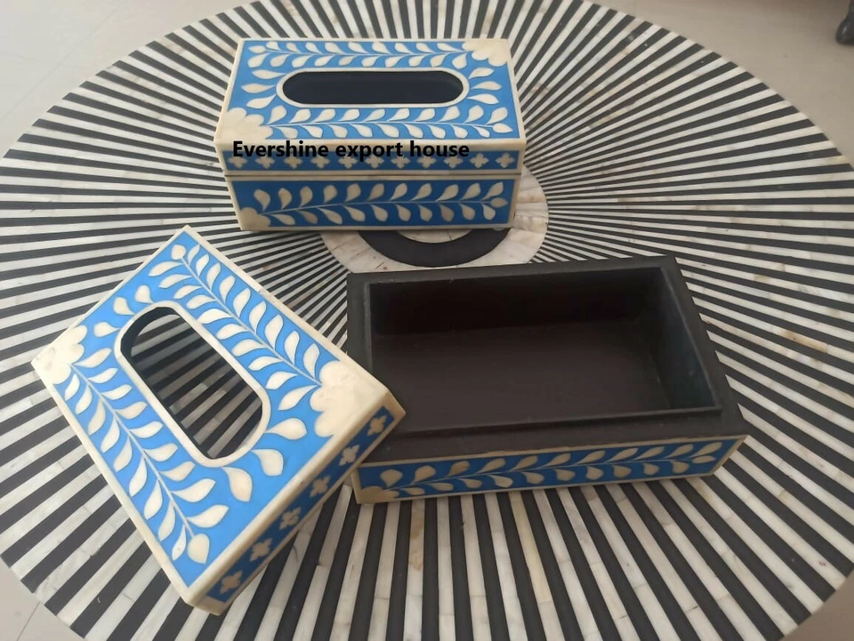 Blue Color Bone Inlay Tissue Box - Image 2 of 4