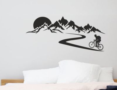 Wandtattoo Wandaufkleber Aufkleber Landschaft Sonne Berge Fahrrad Biker   62