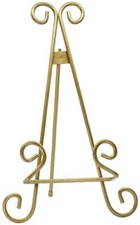 Decorative Curved Plate Stand and Art Holder Easel in Old Gold Finish - 13"