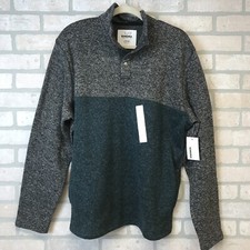 Sonoma Mens L The Supersoft Sweater Fleece Pullover Snap Teal Gray Long Sleeve