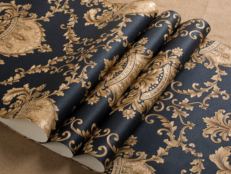 Metallic Gold Damask Wallpaper
