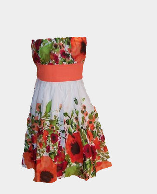 NEW MINI BANDEAU DOLLY DRESS WITH FLORAL PRINT ORANGE AND GREEN FLORAL