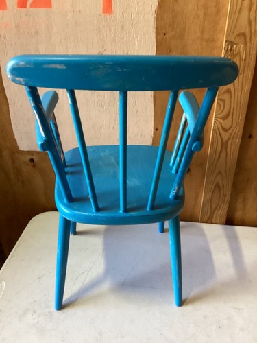 Ventage Wooden Childs Arm Chair Solid Currently Blue, but Easy to Paint - Picture 4 of 10