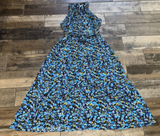 PRETTYGARDEN Womens Size L Blue Floral Belted Halter Maxi Dress NWT