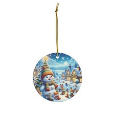 Hanging Ceramic Christmas Tree Ornament - Snowy Village Holiday Magic