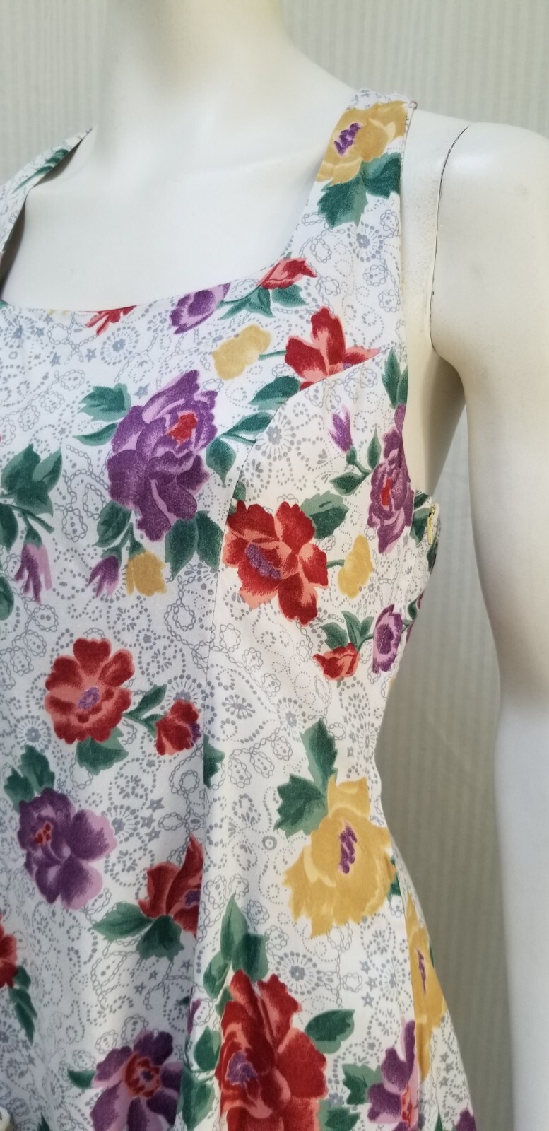 Vintage 90s Grunge Young Edwardian Floral Rayon Racerback Dress - Size S/M - EUC