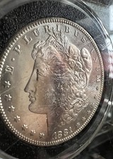 1881 S Morgan Dollar BU NICELY TONED FACE 90% Silver $1 US Coin Hard Capsule