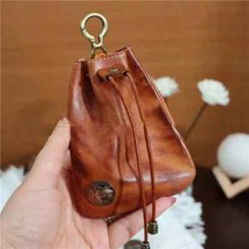 Retro Genuine Leather Bag Coin Purse Drawstring Key Wallets Fashion Women Men...
