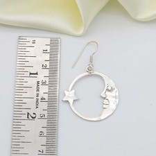 Gold Moon  Star Dangle Huggie Hoop Earrings, Surgical Steel Drop Huggies, Gold