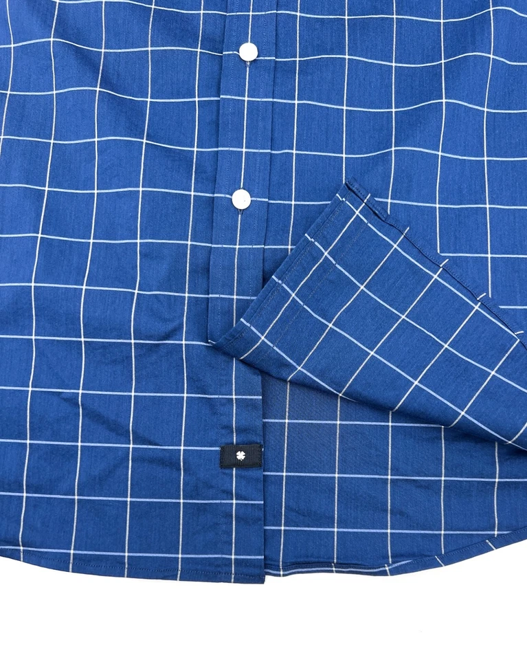 Camisa Lucky Brand Para Hombre Mediana Azul A Cuadros 15.5 32/33 Manga Larga Botón Trabajo Delgada Foto 4 de 4