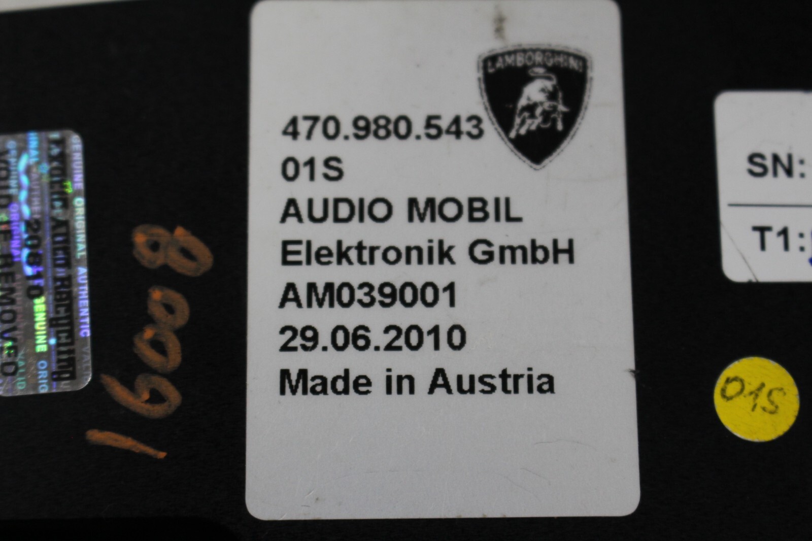 Lamborghini Aventador LP700, Rear Camera Projector, Used, P/N 470980543