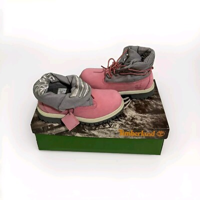 Timberland Roll Top 22759 Pink Gray Leather Lace Up Kids Girls Boots Size 13c