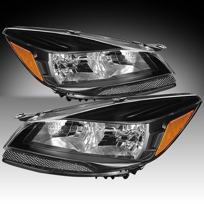 Fit 2013 2014 2015 2016 Ford Escape SUV Black Headlights Assembly Headlamps Set