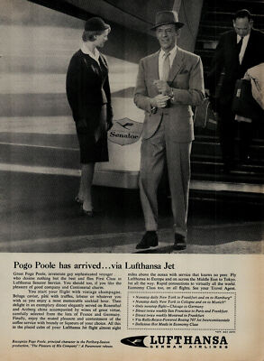 1961 Lufthansa German Airlines Man Getting off Plane Vintage Print Ad 1979