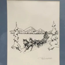 Alaskan Art Screen Print Signed P L Andriesen Dog Sled Limited Edition Picture