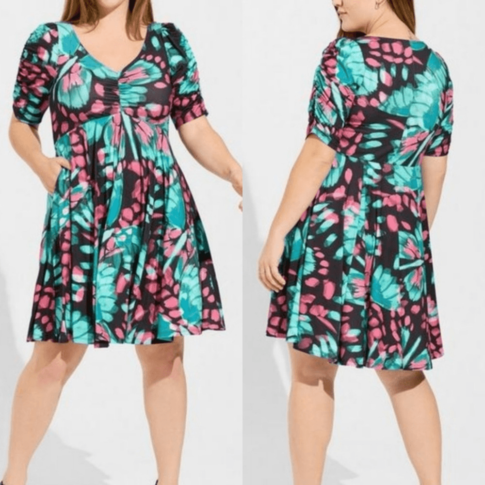 NWT TORRID Butterfly Mini Studio Knit Cinch Front Skater Dress | eBay