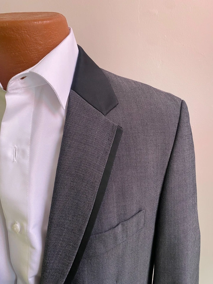 Charcoal Grey Jacket/Blazer with Black Trim Lapel - Work, Wedding, Formal - Image 2 of 4