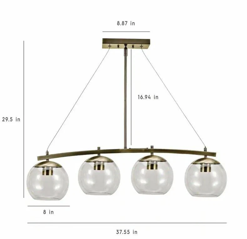 Colgante globo vidrio latón antiguo de 4 luces Addington Park Foto 2 de 3