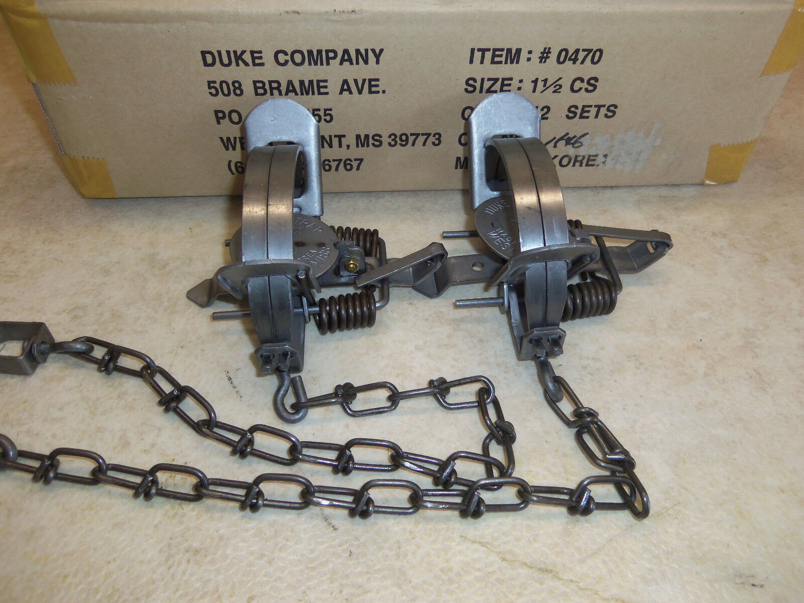 2 New Duke Traps # 1 1/2 Coil Spring Traps 0470 Raccoon Fox Nutria Trapping