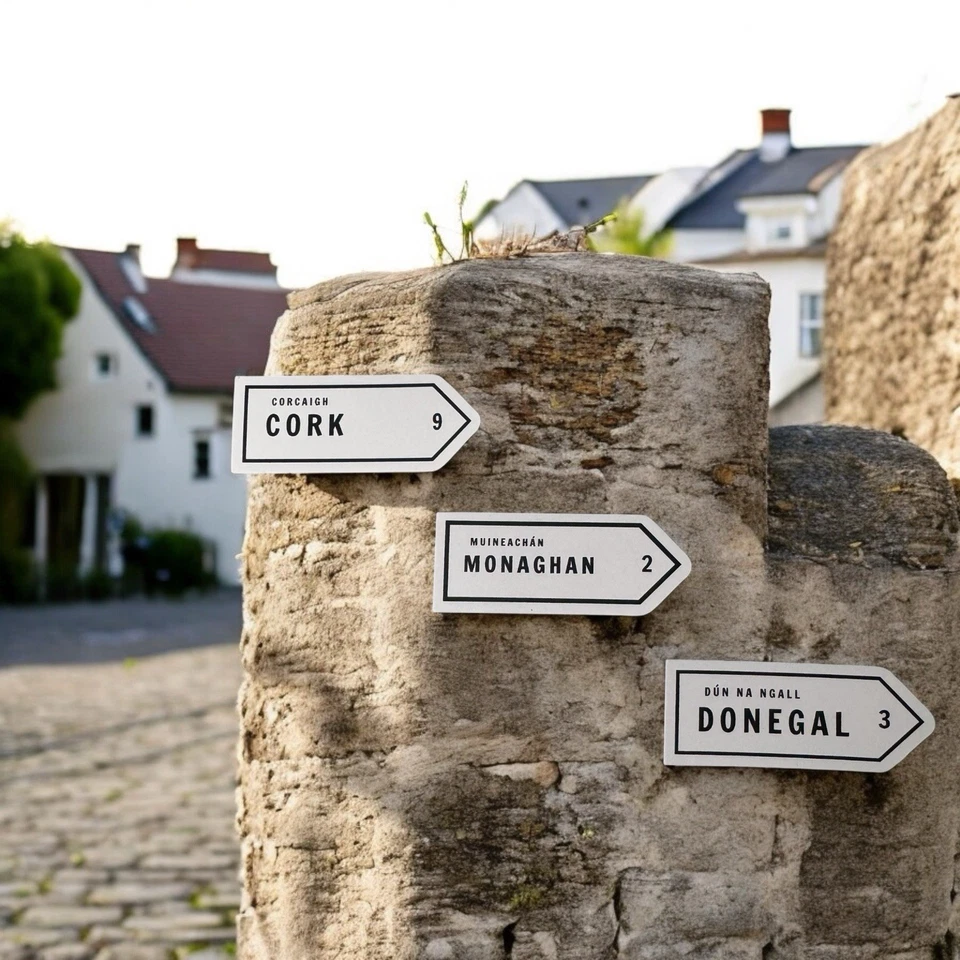 Pegatinas de señales de tráfico irlandesas - Los 32 condados disponibles, mensaje con elección de condado Foto 4 de 4