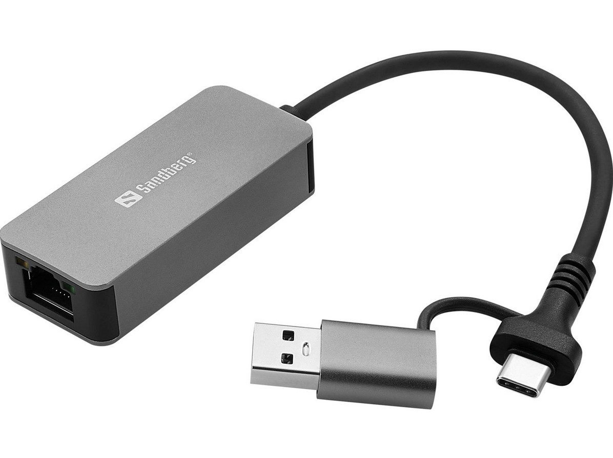 Sandberg USB-C/A 2.5 GbE RJ45 Adapter (USB-C), Netzwerk Adapter, Grau, Schwarz - Bild 2