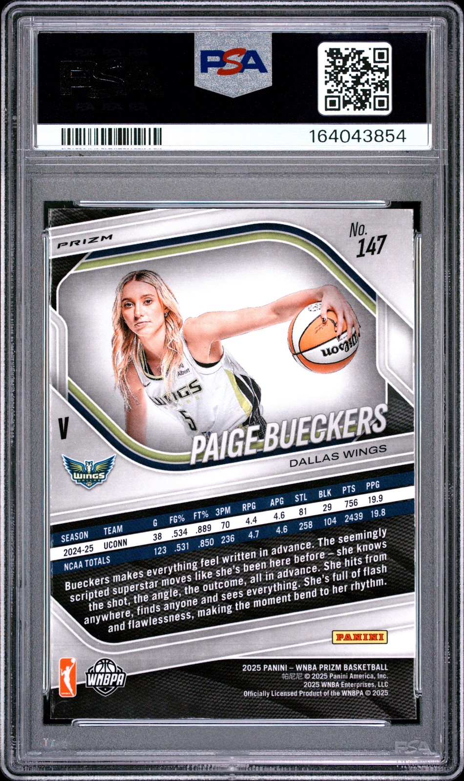 2025 PANINI PRIZM WNBA WNBA LOGO PRIZM #147 PAIGE BUECKERS ROOKIE RC PSA 7 view 2