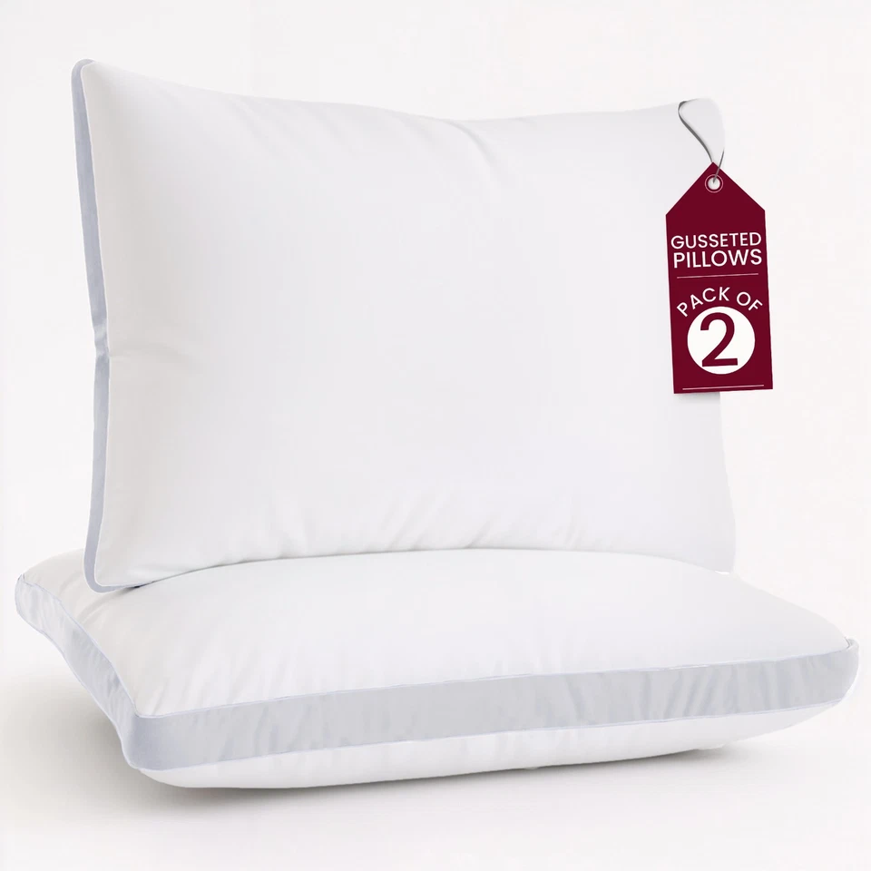 Bed Pillows Set of 2 Gusseted Neck Support Soft Pillow For Side & Back Sleepers - Image 4 of 4