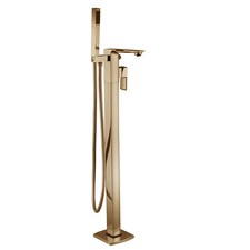 Floor Standing Bath Mixer Tap with Shower Handset Stylish Gold Brushed Brass