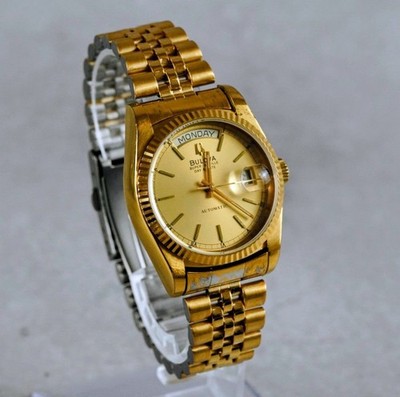 Excellent+5 ] Bulova Super Seville Day Date 4414101 Gold Automatic