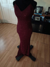 Small Windsor Red Glitter Spaghetti Strap Light Pad Open Back Formal Maxi Dress