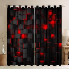 Red and Black Darkening Drapes 2 Panels, 42 x 63 Inch Light Geometric Curta...