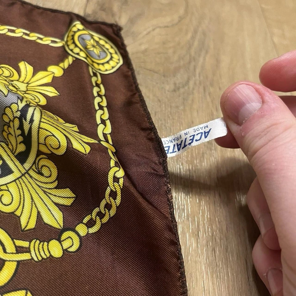 VINTAGE BROWN & GOLD SCARF-PRINT SCARF HEADSCARF FRENCH MADE IN FRANCE (sc69) - Image 4 of 4