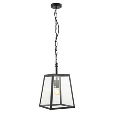 Classic Lantern Pendant Ceiling Light in Matte Black with Clear Glass Sides b...