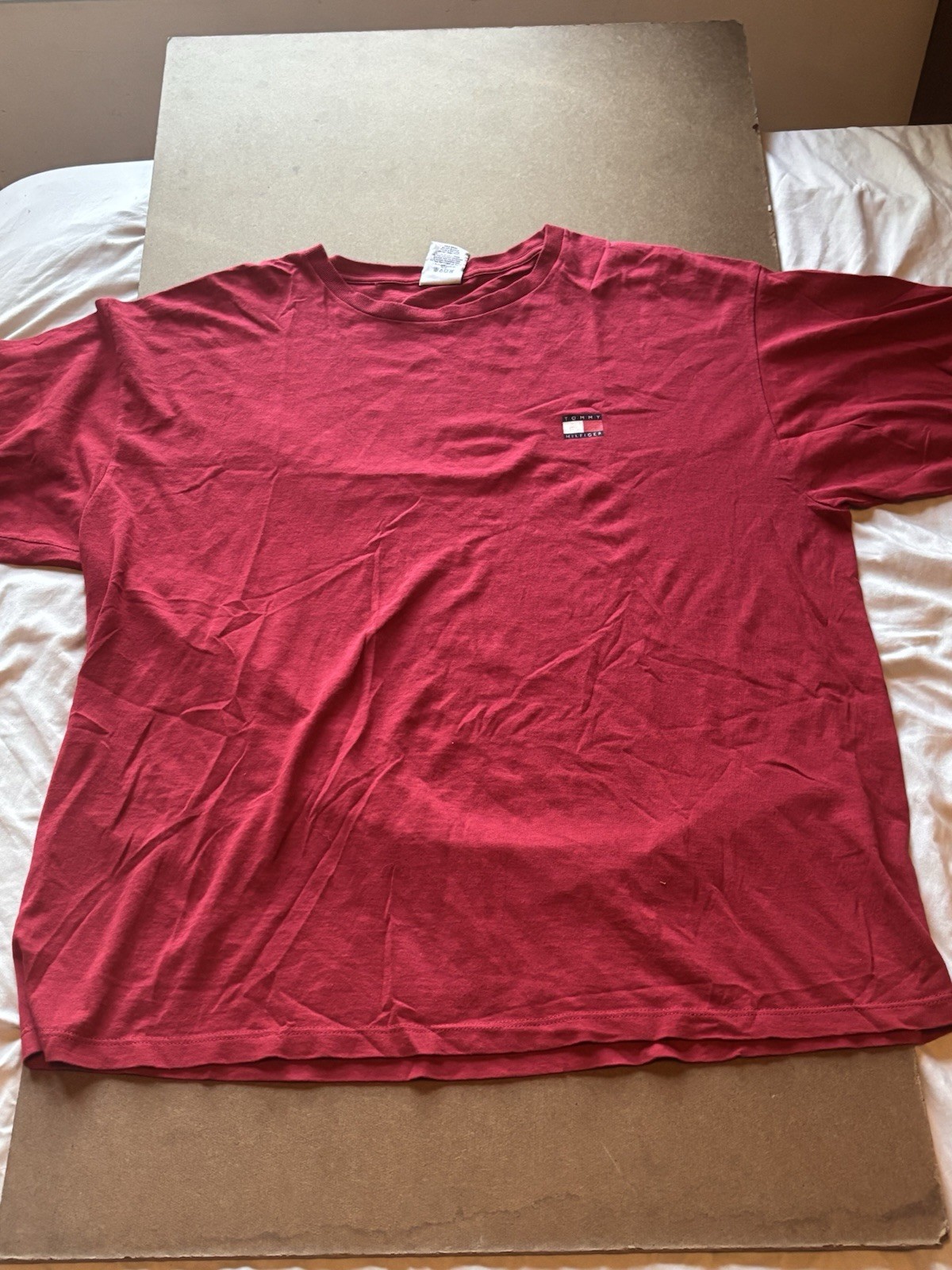 Vintage 90s Tommy Hilfiger Red Logo Graphic T-Shirt USA Made Size 2XL