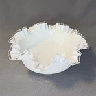 Vintage Fenton Silver Crest White Milk Glass Bowl Ruffle Top Spanish Lace 10"