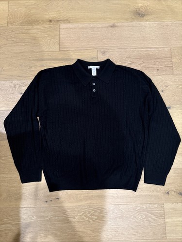 Geoffrey Beene Ribbed Quarter Button Up Sweater - Black (Men's X-Large)