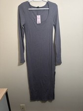 Wild Fable Gray Knit Long Sleeve Scoop Neck Maxi Dress Size M