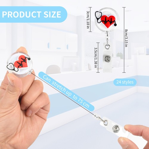 24Pcs Medical Badge Reel, Retractable Nursing ID Badge Holders Nurse Accessor... - Picture 2 of 7