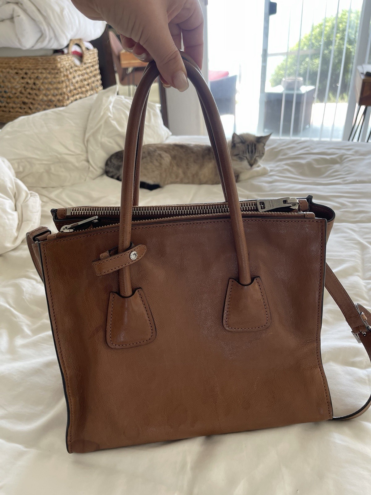 PRADA Milano Pebbled Leather Bag Brown  Italy / RARE  Retail 3,450 thumbnail 5