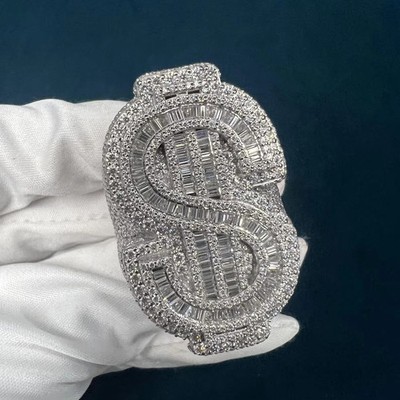 8Ctw Lab Created Round Cut Diamond 14k White Gold Plated Men's Dollar Sign Ring