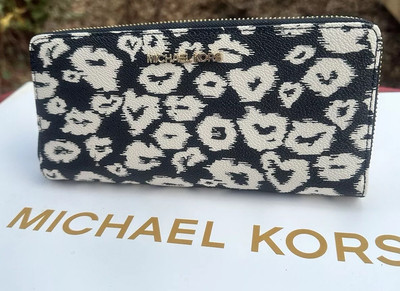 #ad Michael Kors Jet Set Travel Large Travel Continental Wallet Black Multi Leather $55.00
