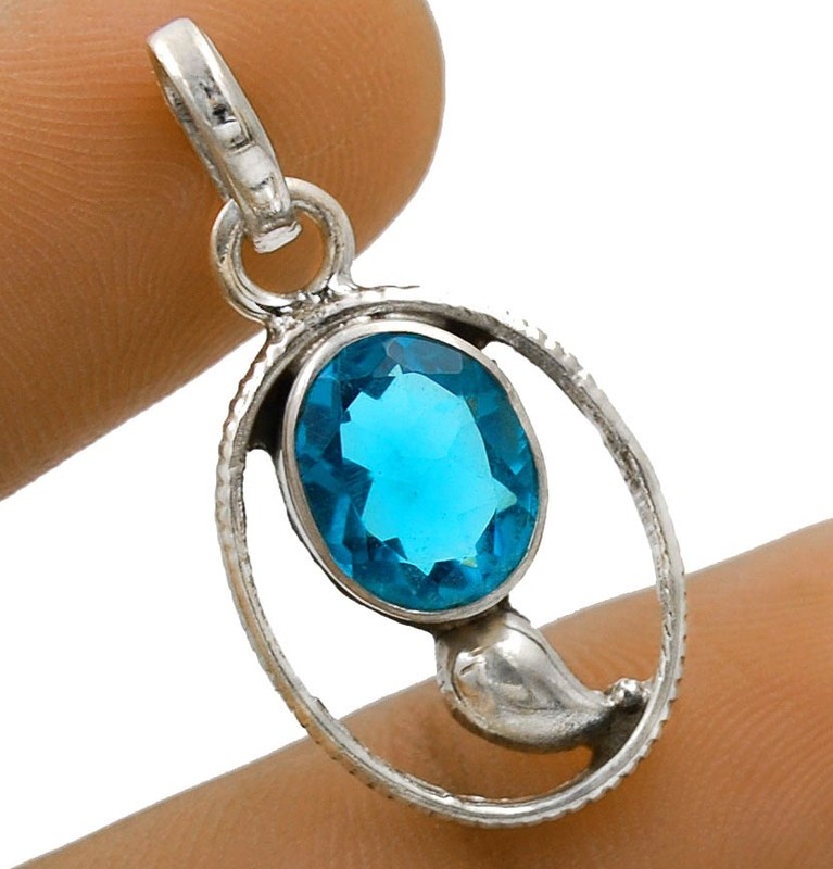 2CT Flawless Blue Topaz 925 Sterling Silver Pendant Jewelry 1 1/4" Long @9-1