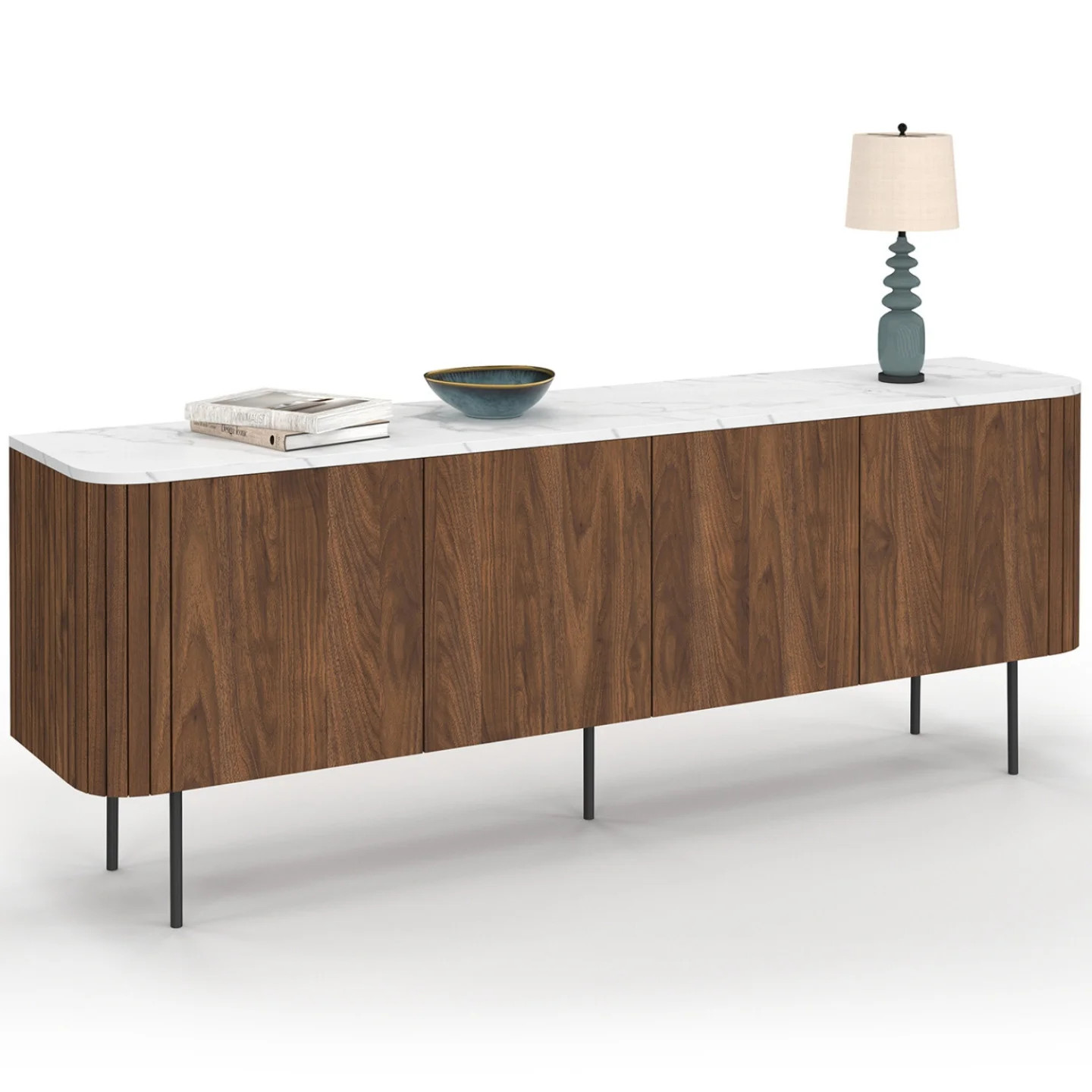Buffet bas 160 cm MARLA effet lattes noyer pour salle à manger
