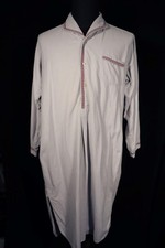 Vintage 1960's French Gray Cotton Night Shirt Red Trim Medium Exc Condition