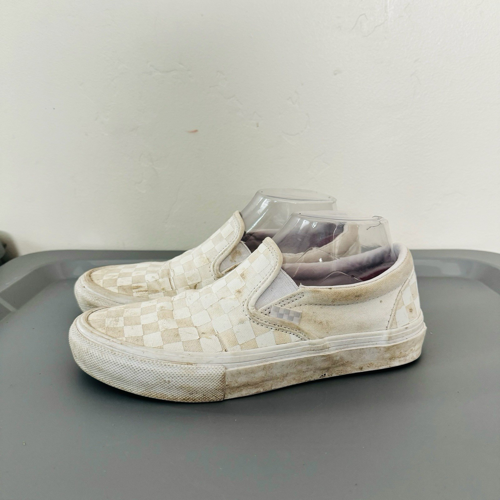 Vans Checkered Slip-On Loafers Beige White Mens Size 6.5-image